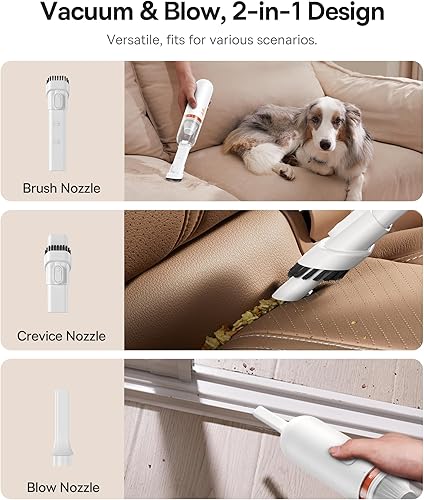 Miniatura 5 de Baseus Aspiradora de mano, aspiradora inalámbrica recargable con ultra bajo ruido y carga rápida 3H tipo C, mini aspiradora portátil de mano pequeña