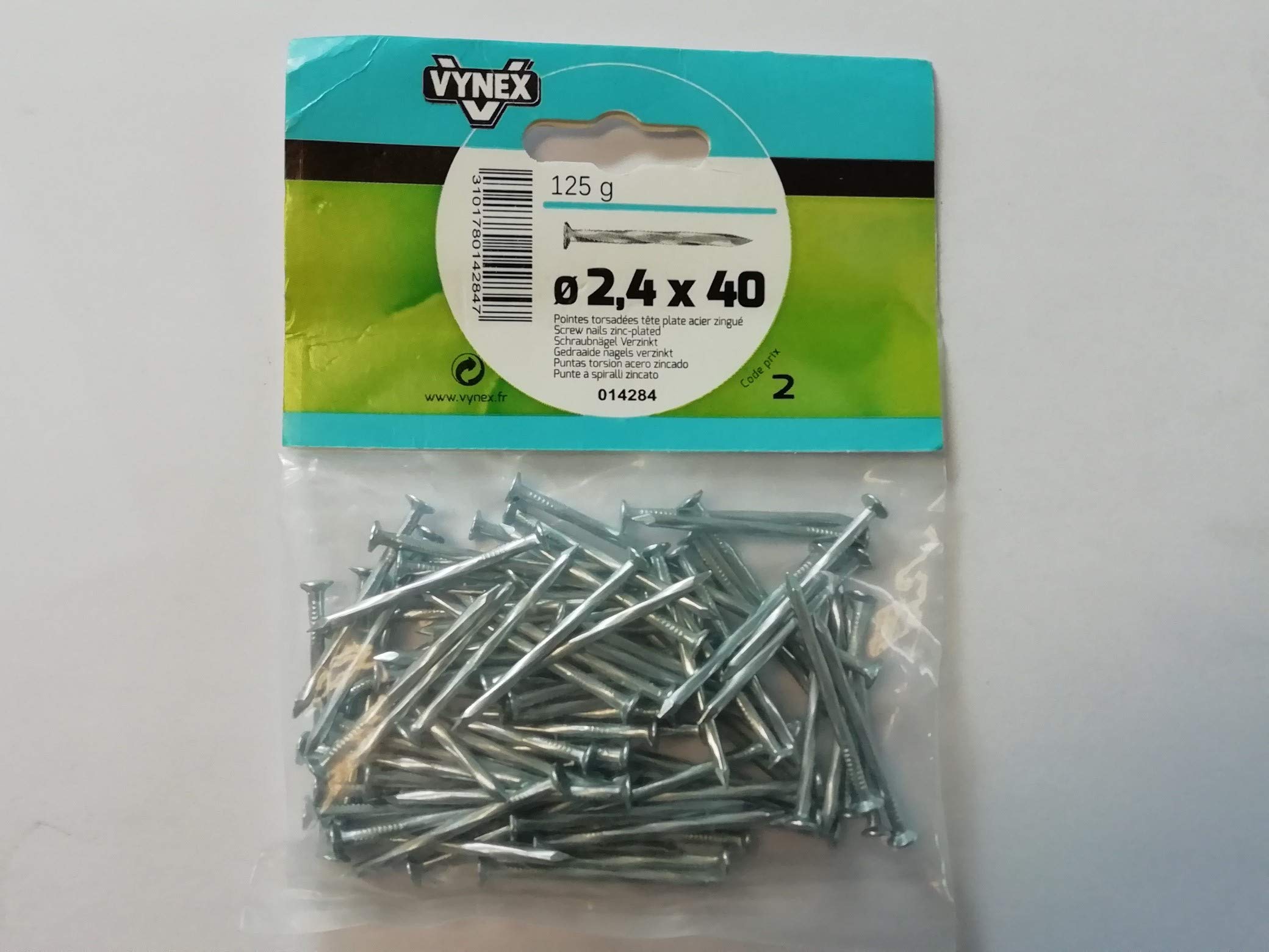 Pointe torsadée TP en acier zingué 2.4x40 anti-arrachement pour menuiserie