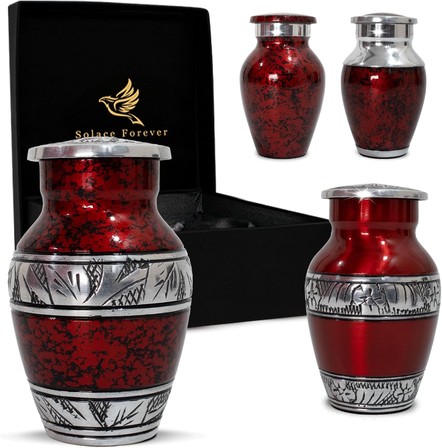 Small Urns for Human Ashes Keepsake - Mini Urn for Ashes Set - Honor Your Loved One with Handcrafted Keepsake Urns for Women & Men (Red, Set of 4)