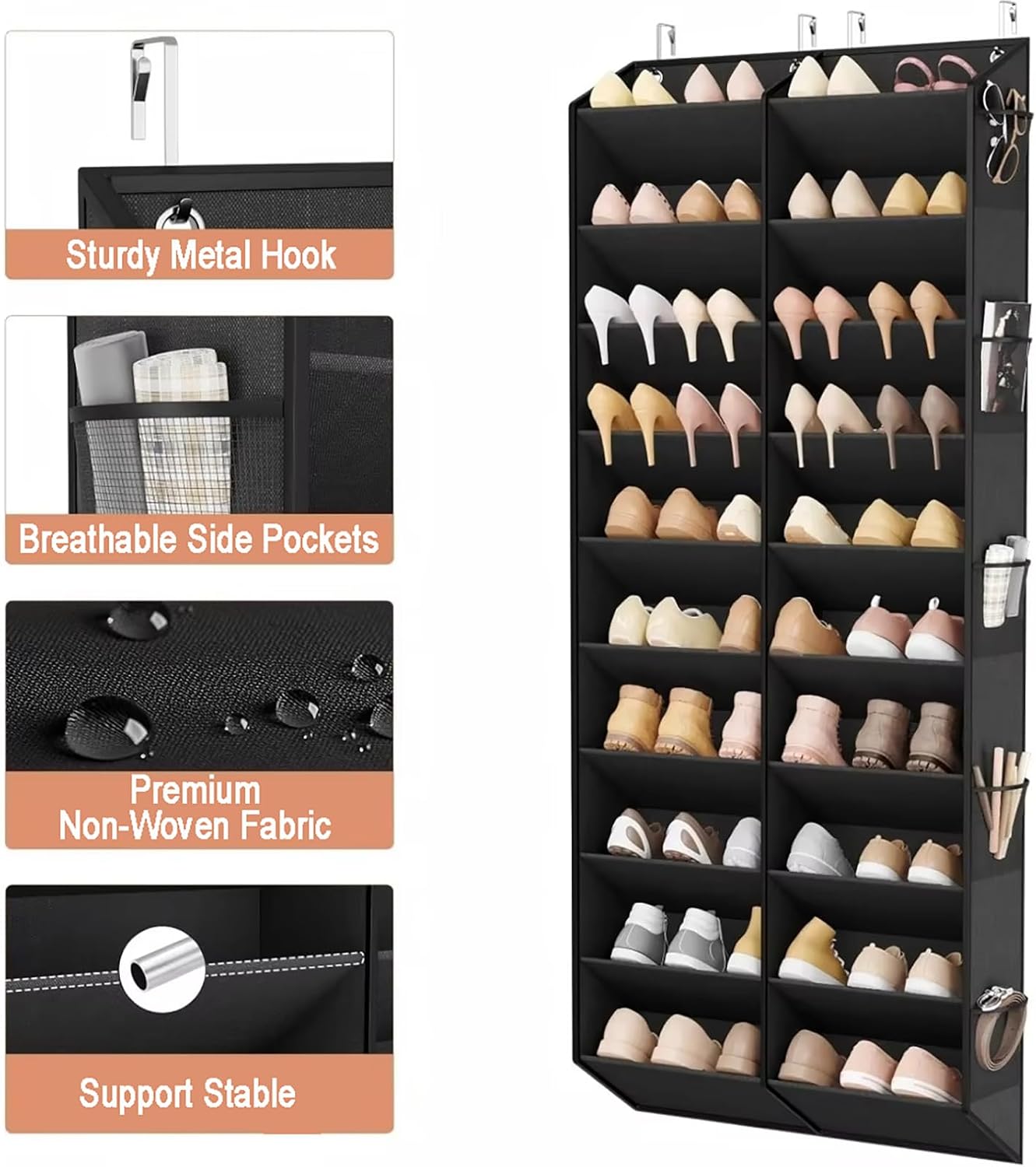 Hanging Shoe Organizer, Over Door Rack, Heavy Duty Pockets for Sneakers (20 Pockets)