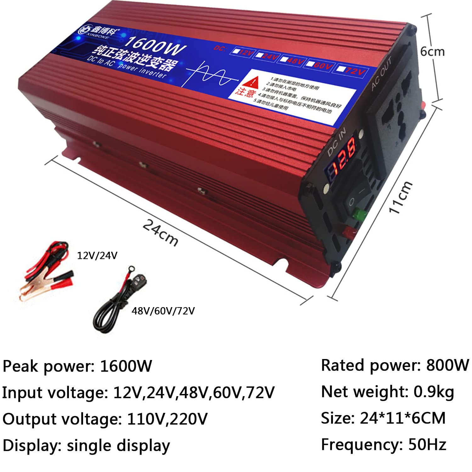 Convertitore di Tensione 12V 24V 48V 60V 72V a 110V 230V Inverter a Onda sinusoidale Pura 600W 1600W 2200W 3000W con Display LCD e Prese CA per Viaggi Domestici Camping RV Emergenza, 2200W-60Vto110V