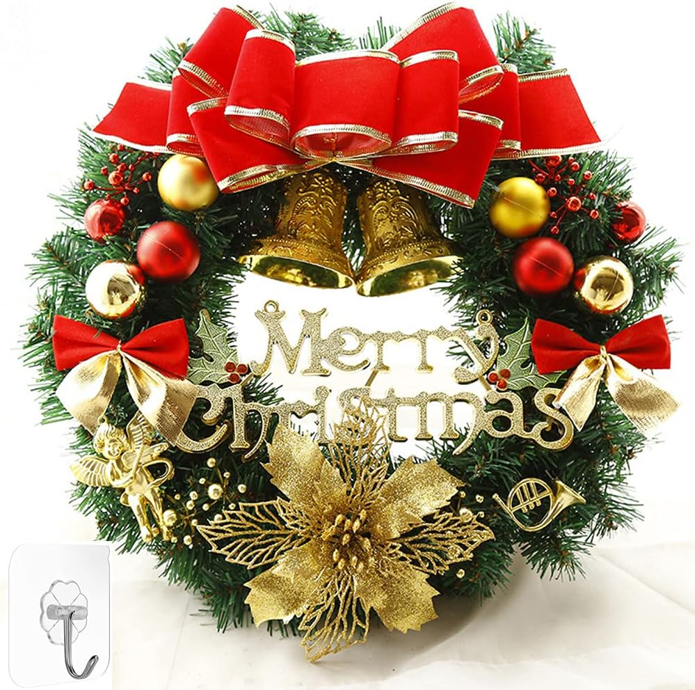 DOLOST 12 inch Christmas Wreath with Transparent Hook Christmas Decorations For Wall, Door