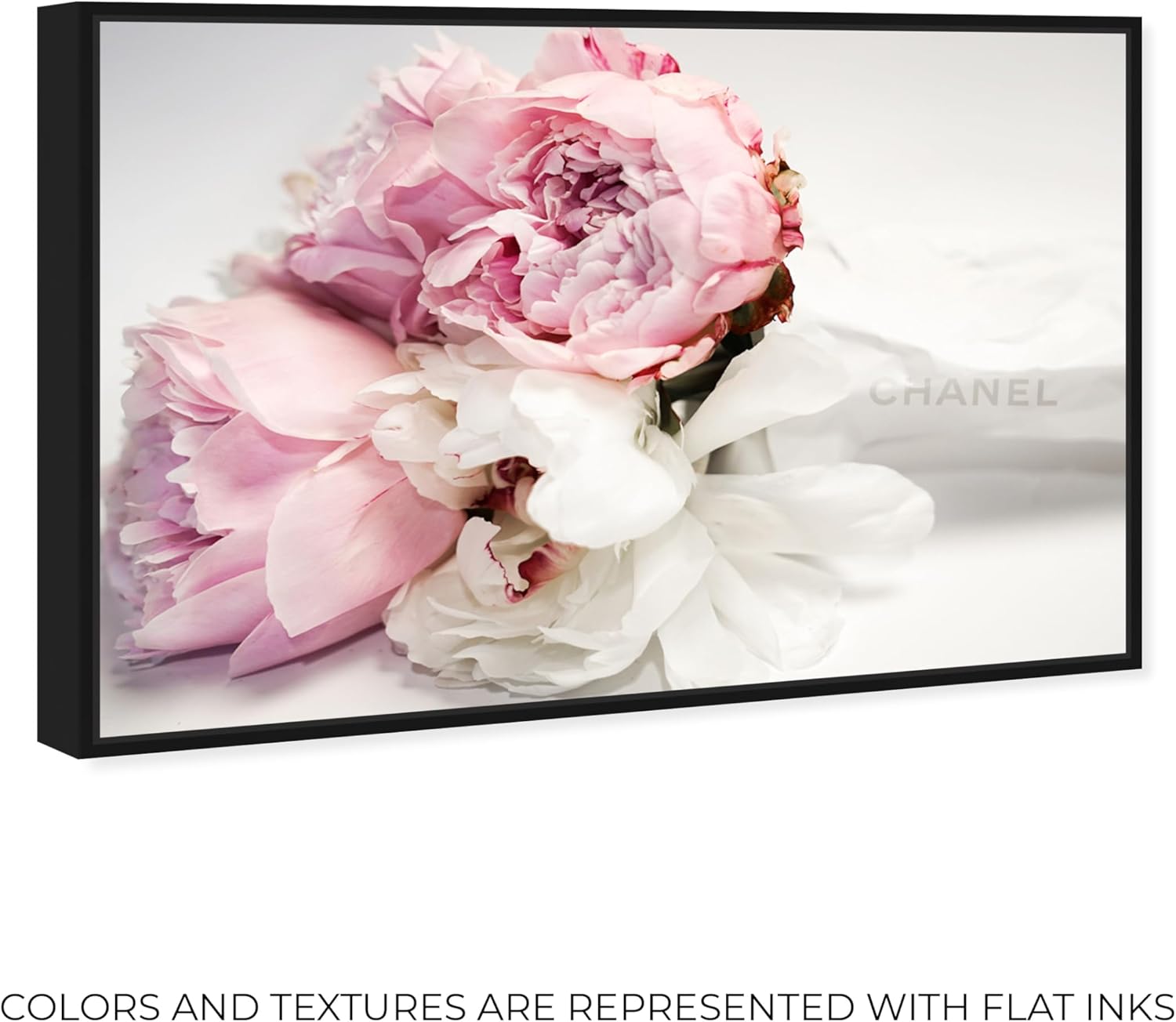 Oliver Gal Peonies and Magnolia Love Canvas Print Wall Art for Living Room, Bedroom, and Bathroom, 15" x 10", Black Floater Frame