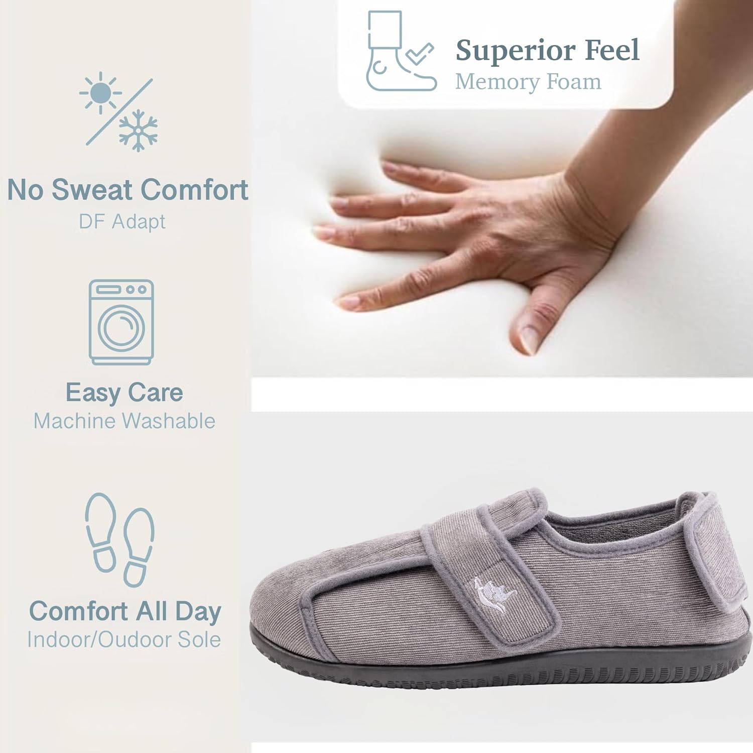 Men’s Wide Fit Adjustable Slippers – Opens at Top & Heel, Memory Foam, Non-Slip Indoor/Outdoor Sole, Washable Comfort for Wide, Swollen & Sensitive Feet - Image 3