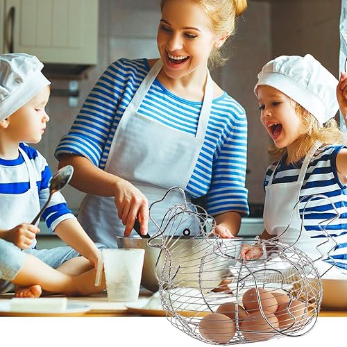 Miniatura 6 de 1 cesta de huevo de alambre de metal con asa, cesta de almacenamiento de huevos en forma de pollo cesta de almacenamiento portátil y práctica cesta