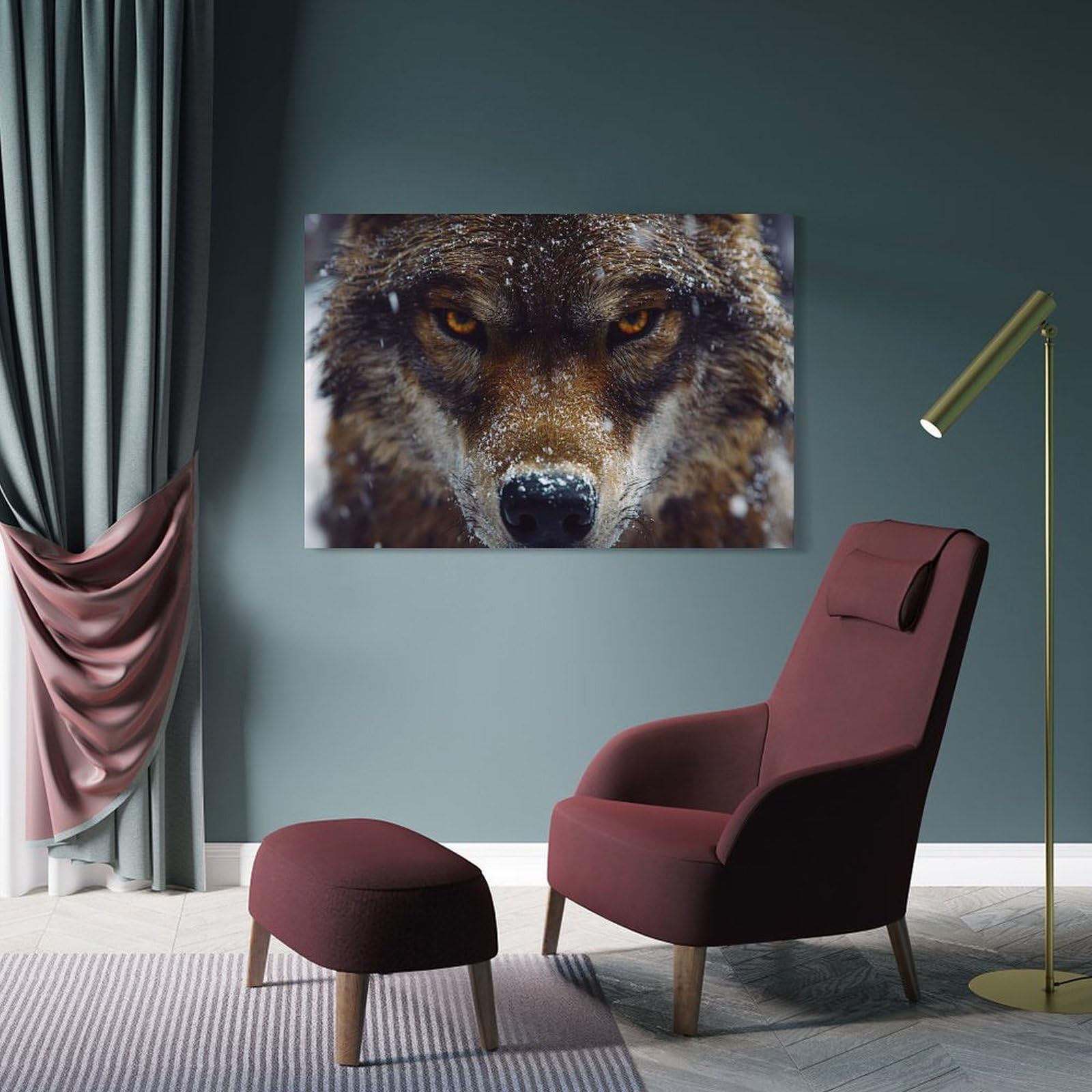 Junmoney Wolf Portrait in Winter Decorative Wall Artwork 20x30inch(50x75cm), for Home Lounge, Bedroom Or Reading Nook, Modern Wall Decor for Cosy Interiors