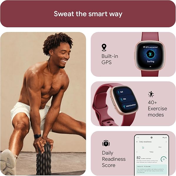 Google Fitbit Versa 4 Fitness Smartwatch with built-in GPS and up to 6 days battery life - compatible with iOS 15 or higher & Android OS 9.0 or higher - 3