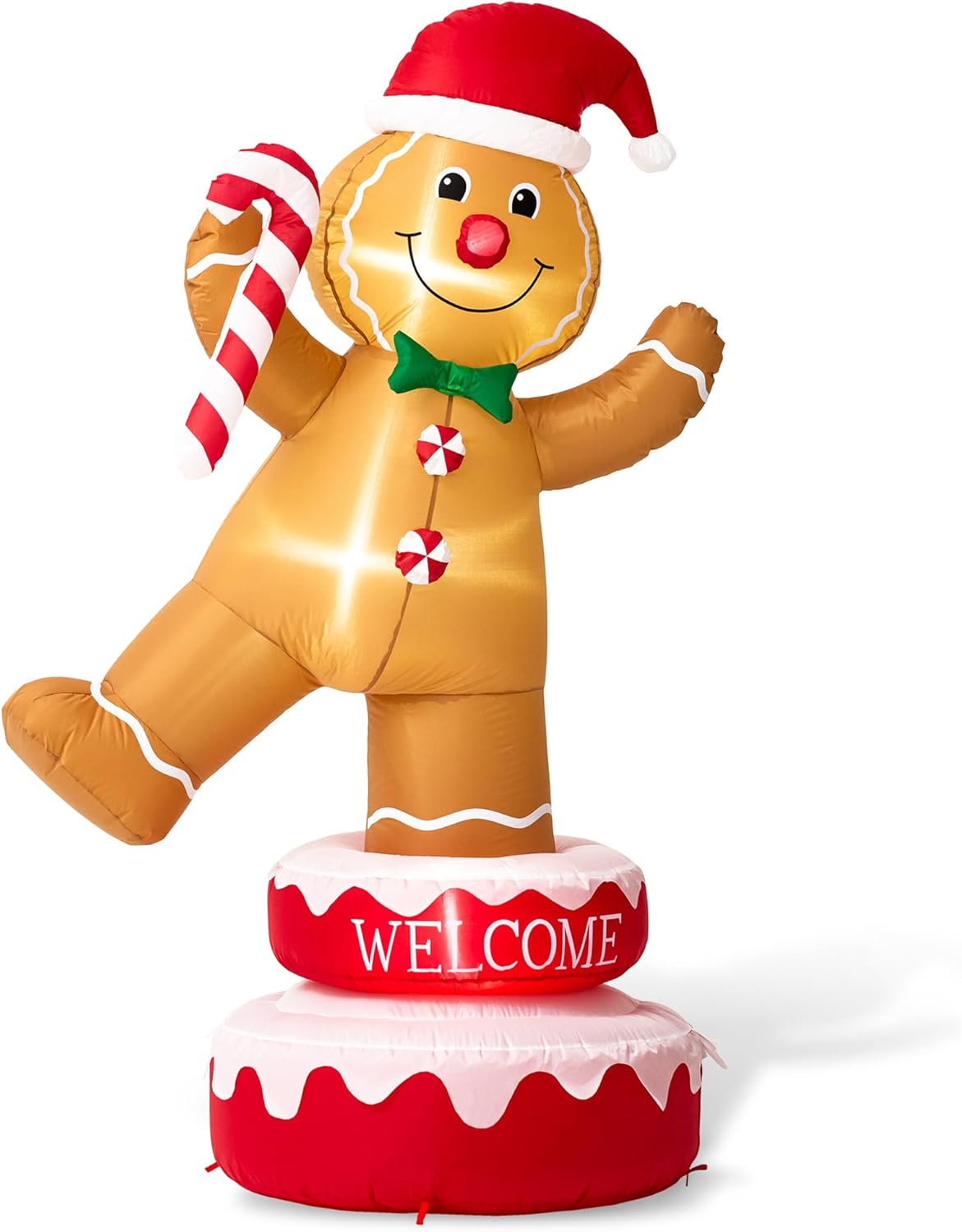 Glitzhome 6FT Inflatable Rotating Gingerbread Man with LED Lights, Christmas Yard Decoration with Candy Cane for Outdoor Indoor Xmas Party Decor
