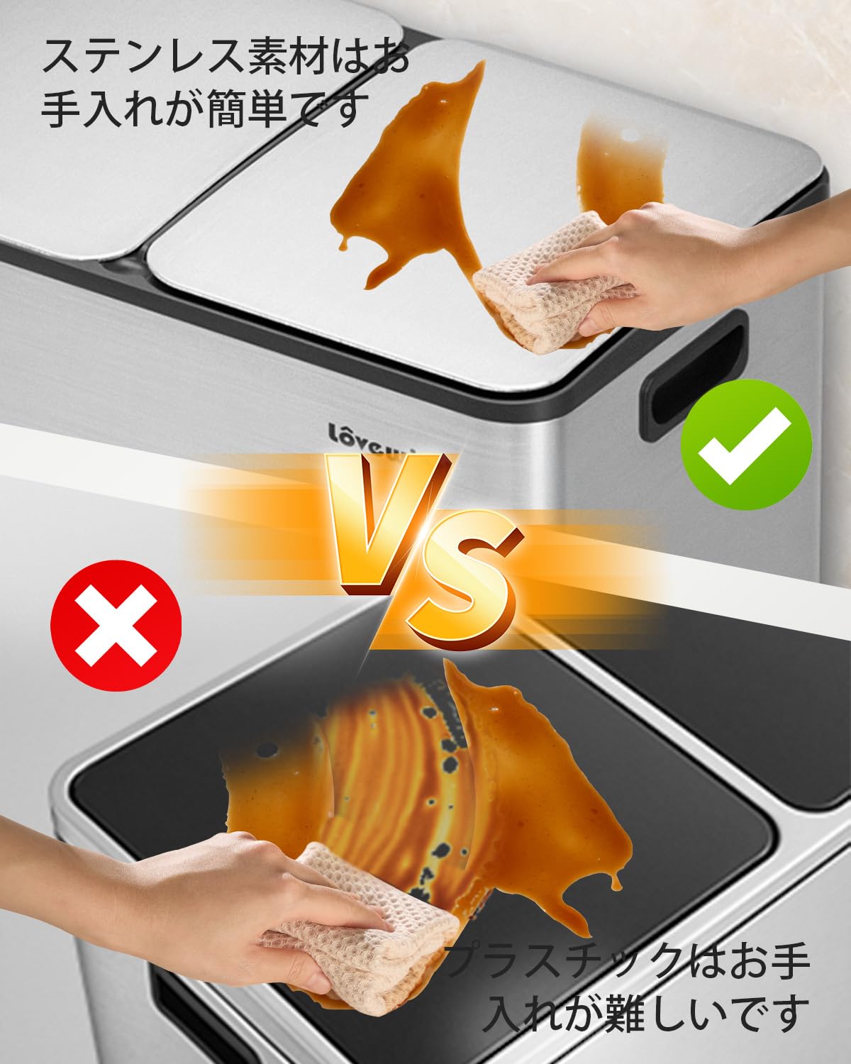 Amazon｜Lovewind ゴミ箱 2分別、30L×2台 キッチンゴミ箱 蓋付き 2