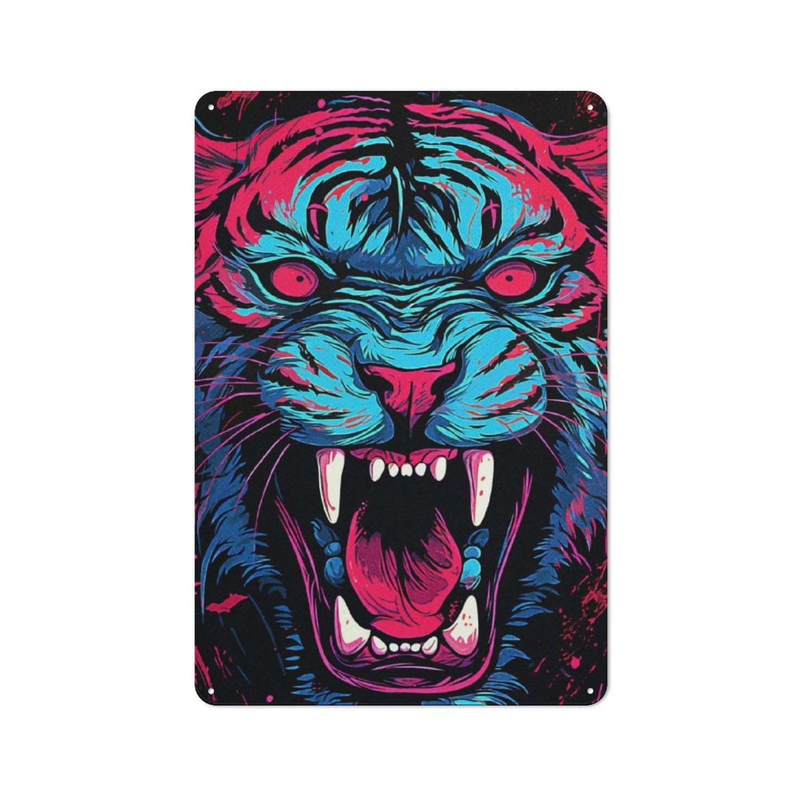 Junmoney Neon Vintage Tiger For Lounge Or Reading Corner, Retro Metal Plaque 30X20cm, For Vintage Wall Decor Fans, For Metal Sign Collectors
