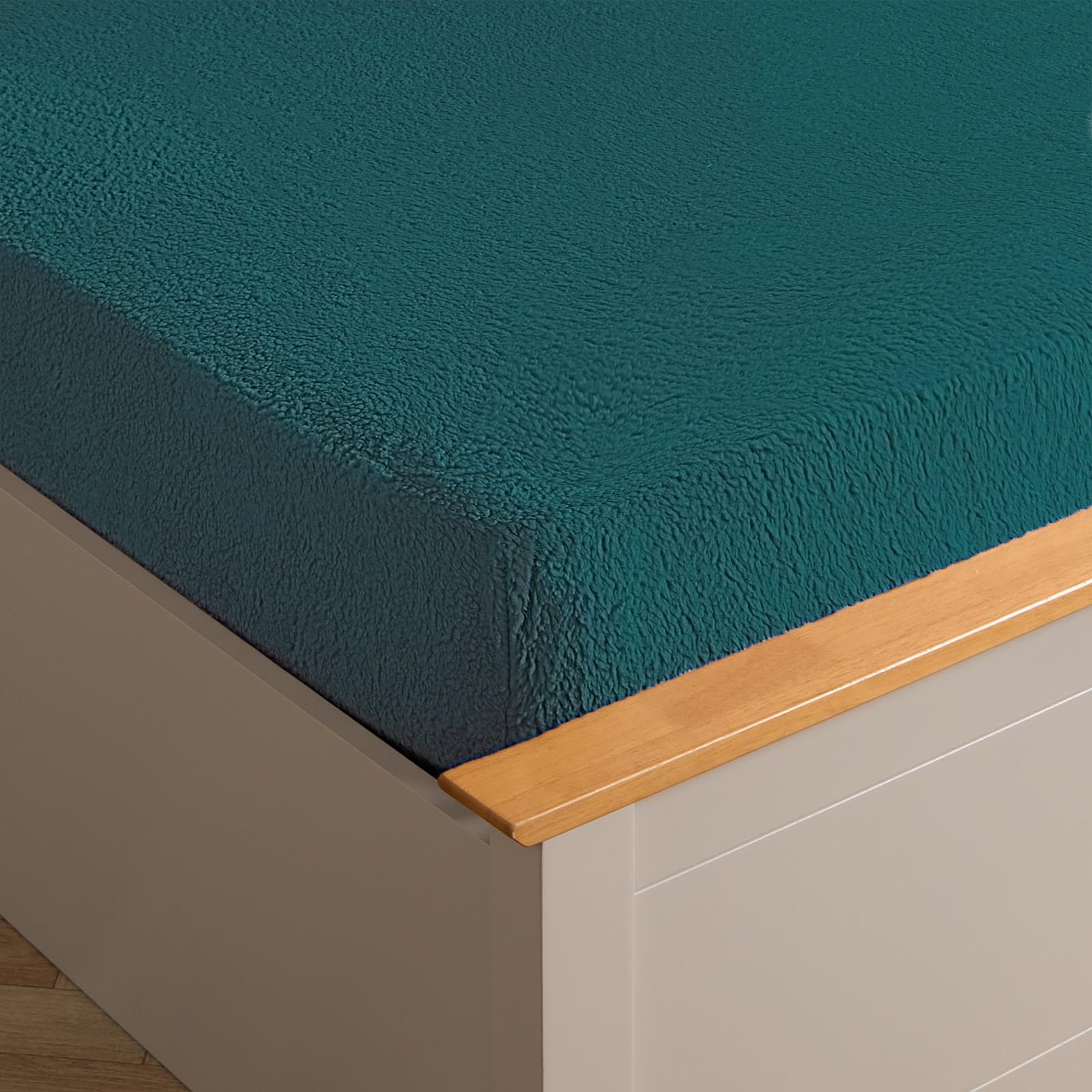 Brentfords Teal Fitted Sheet Single Bed, Easy Care Soft Warm Thermal Teddy Fleece Fitted Sheet Deep Pocket 25Cm Shrinkage & Fade Resistant Teddy Bear Bedding,