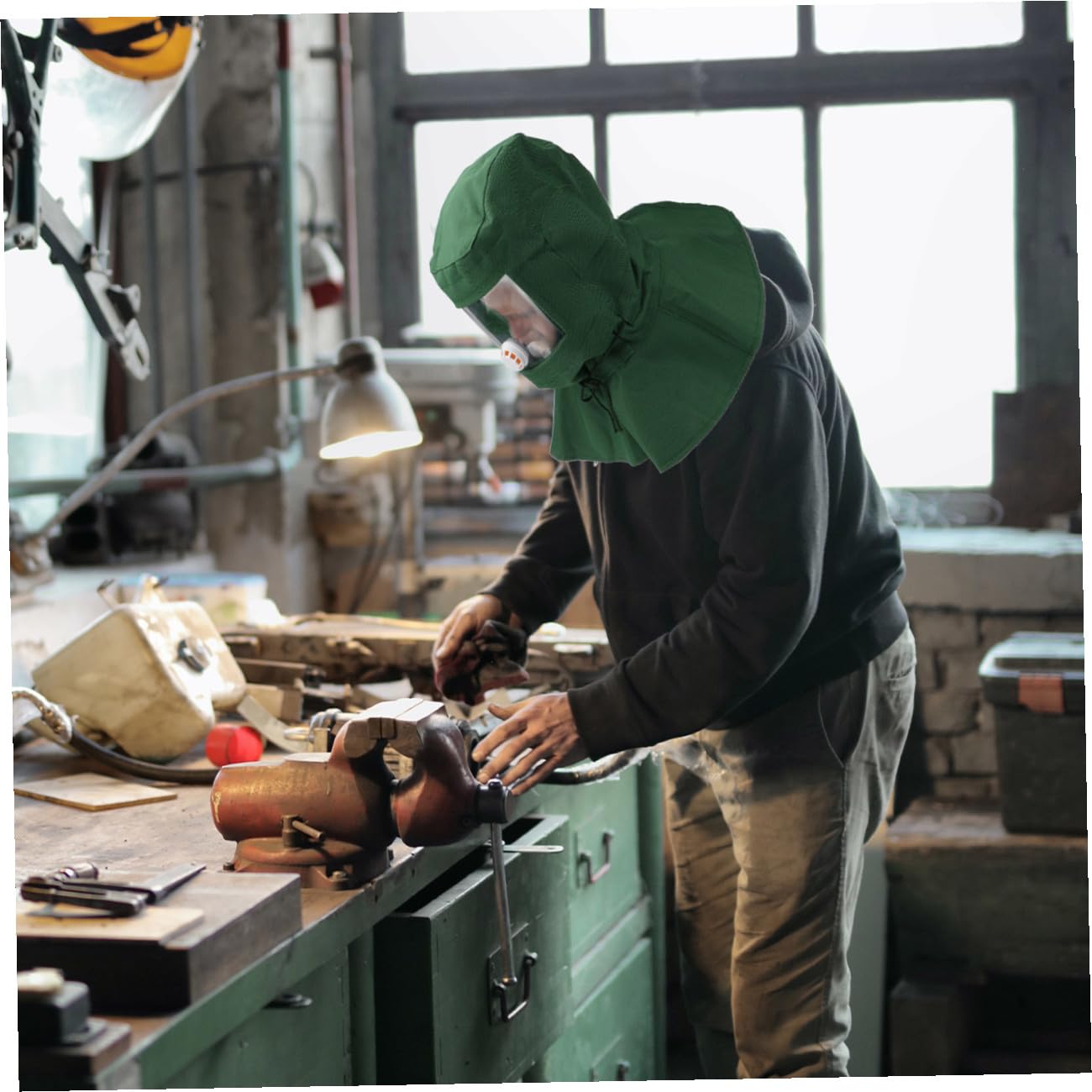 LIFKOME Sandblasting Hood Lightweight Breathable Protective Mask for Dust and Abrasive Work Comfortable Lens with Canvas for Grinding Polishing and Mild