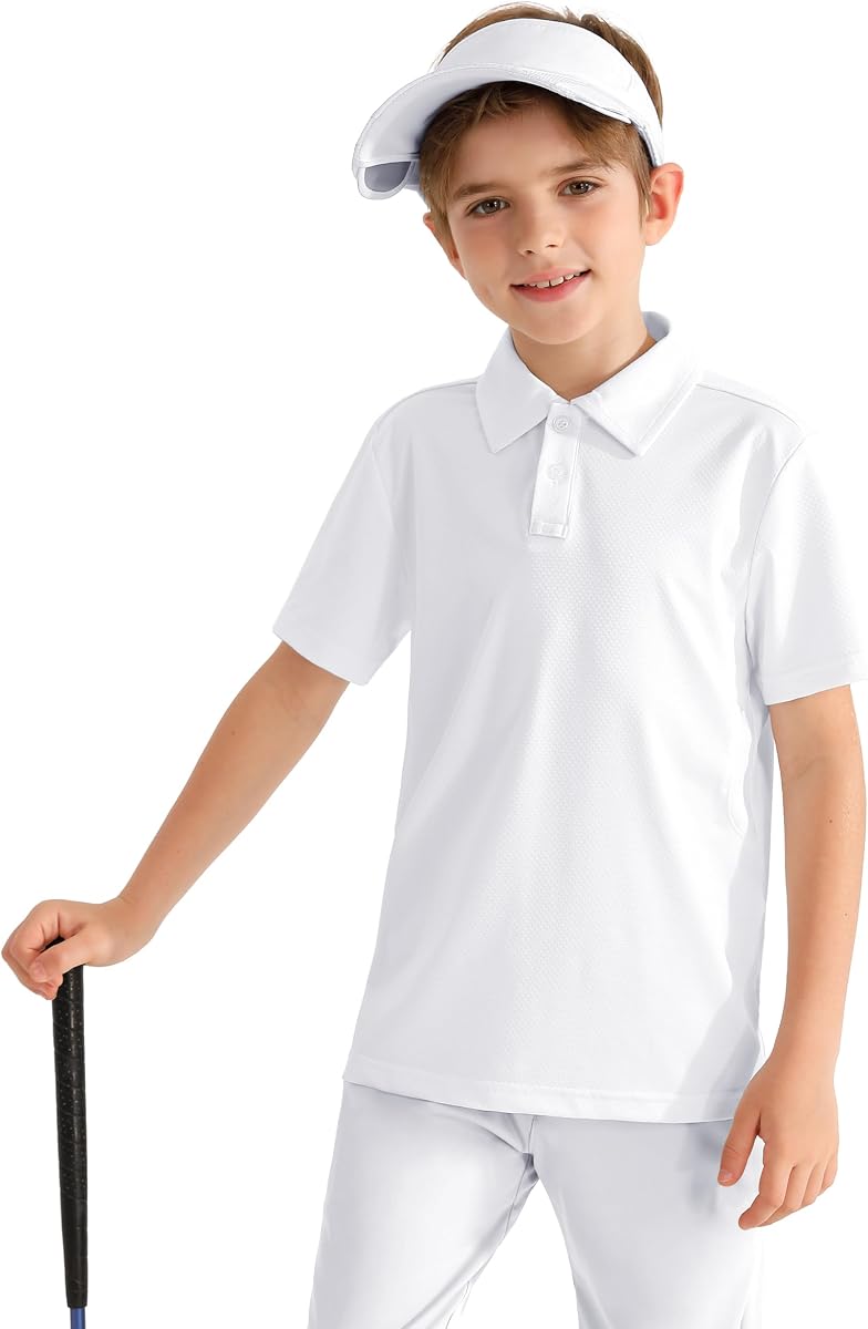 MIVEI Polo de uniforme escolar de rendimiento para niños transpirable UPF50+ | Camisas de manga corta con cuello de golf para niños y niñas, ajuste seco, sin arrugas, elástico, ligero, fresco, vestido atlético con botones
