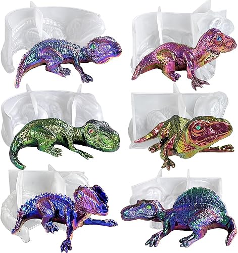 RESINWORLD Juego de 6 moldes de silicona de dinosaurio 3D, molde de resina de dinosaurio para bebé, lindo molde de dinosaurio animal para fundición