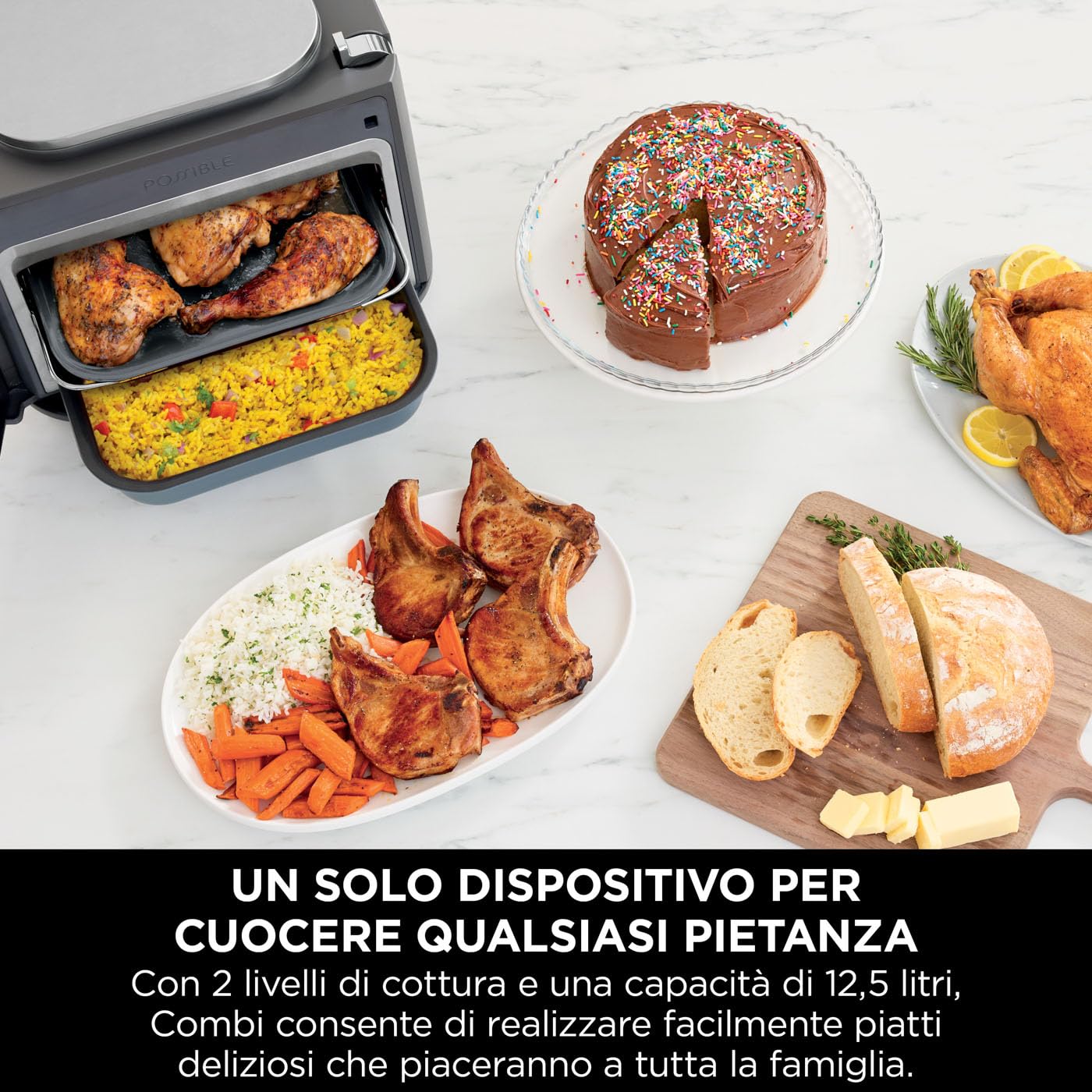 Ninja Combi 12-in-1 Multicooker, Forno e Friggitrice ad Aria, 12 Funzioni di Cottura, Pasti per la Famiglia in 15 Minuti*, Include Teglia, Padella e Guida alle Ricette, Grigio, SFP700EU