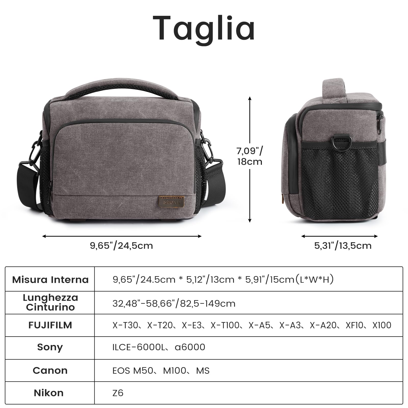 S-ZONE DSLR SLR Borsa Fotografica Tela Impermeabile borsa per Fotocamera Borsa per Spalla con Treppiede Tracolla per Obiettivi Accessori per Fotografia All'aperto