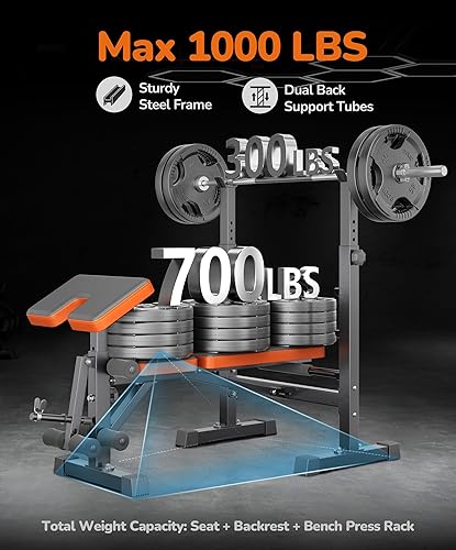 Miniatura 4 de Juego de banco de pesas multifunción 6 en 1, prensa de piernas, estante de rizos de predicador, banco de entrenamiento ajustable y estante para