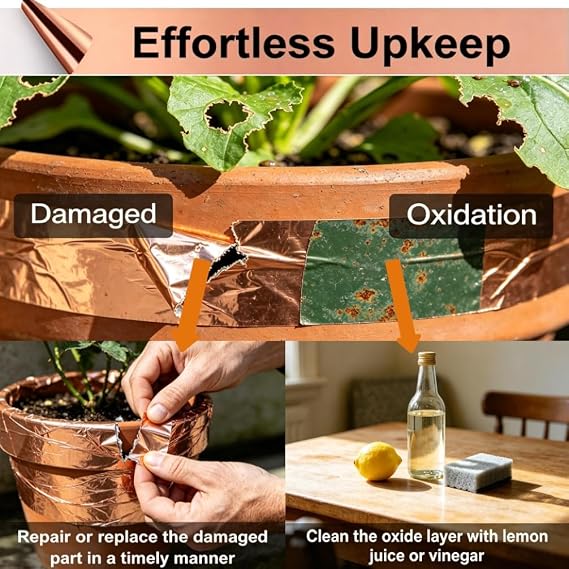 Copper Slug Tape, 20mm Wide x 24.8M Long(2 Pack), Slug & Snail Repellent Copper Foil Tape, Weatherproof Humane Snail Control, Indoor & Outdoor Use, Ideal for Flower Pots and Garden Plant Protection