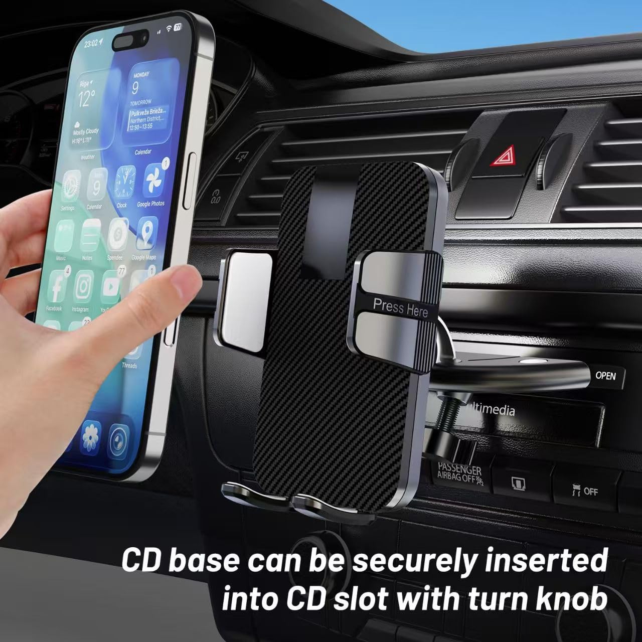 Uchwyt do Auta na CD z Włókna Węglowego dla Wszystkich Smartfonów