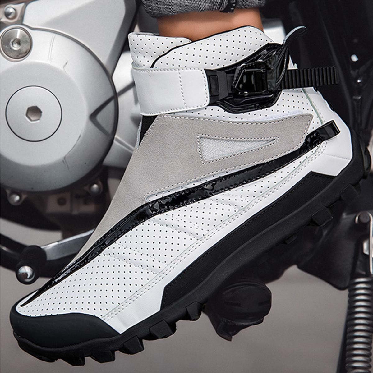 Stivali da Moto Uomo Scarpe Motocross Traspirante Rinforzato | Resistenti agli Urti, Chiusura Rapida, Supporto alla Caviglia, Suola Antiscivolo, Impugnatura del Cambio, Pista e Strada