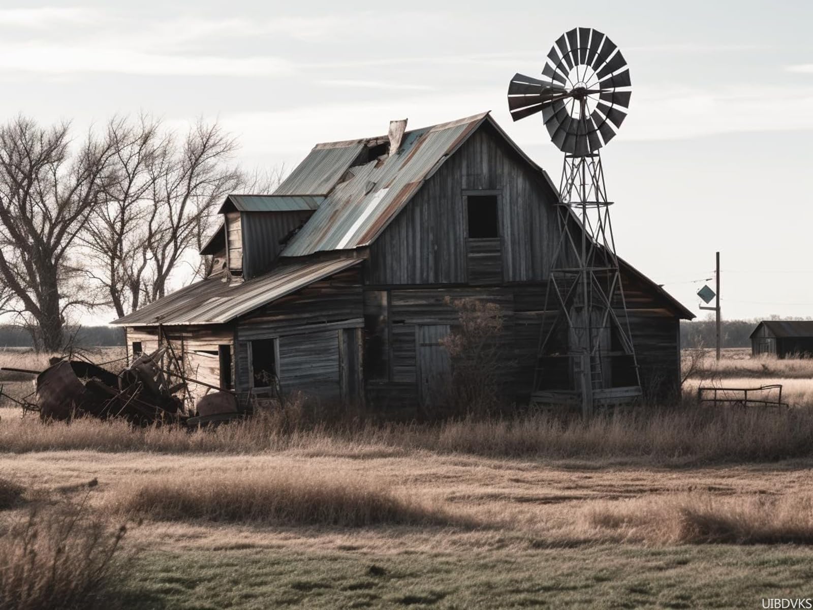 UIBDVKS DIY 5D Diamond Art Kits Painting for Adults Farmhouse Barn Rustic White Old Barn Modern Farm Windmill Barn 12x16inch