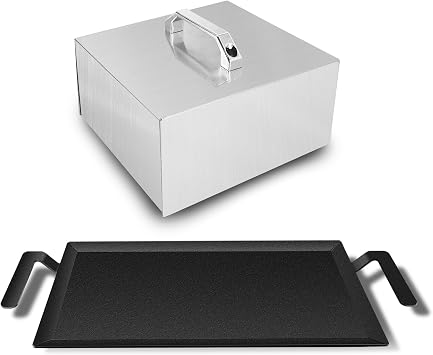 Universal Large Carbon Steel Griddle, 8.67" Square Griddle Lid, for Outdoor Gas Grill, Induction, Gas/Electric Stove, and Oven, Up to 1000F, with Grill Press, Pre-seasoned Nitride Coating Process