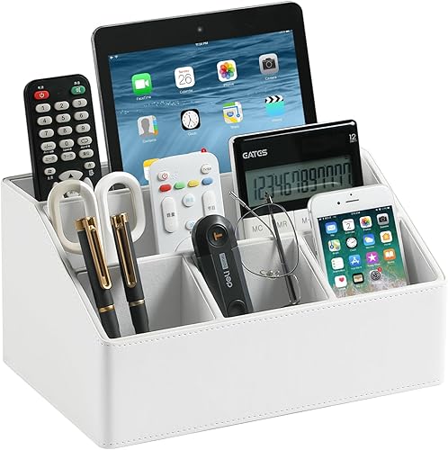 Vista 25 de Organizador de escritorio de piel sintética, soporte de control remoto de lujo para el hogar, accesorios de escritorio de oficina, organizador