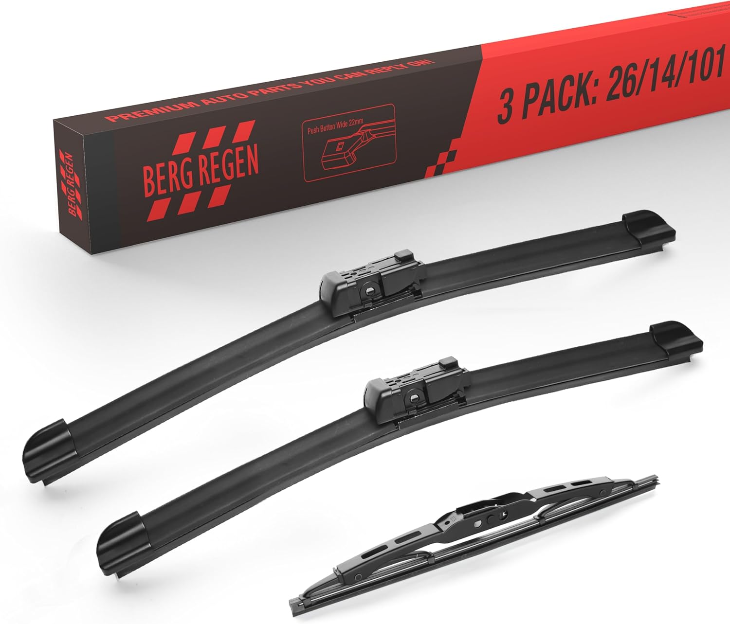 BERG REGEN 3 Wipers Windshield Wiper Blades, Replacement for Chevrolet Chevy Trax Buick Encore 2021-2014 Opel Mokka 20-12 All-Season Automotive OEM Wiper Blades Set - 26"/14"/10" (Set of 3)