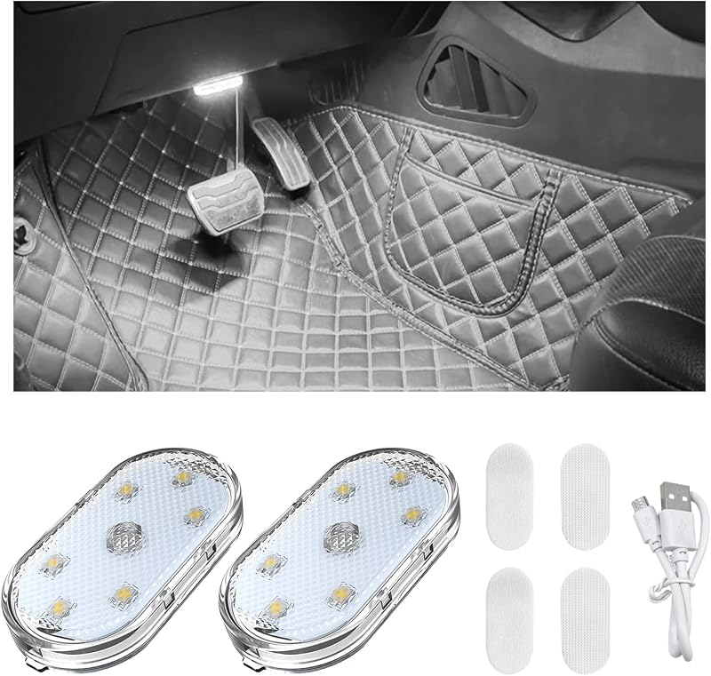 Luzes LED internas para carro Wevdn com 6 LEDs, recarregáveis via USB – 2 unidades, luz branca
