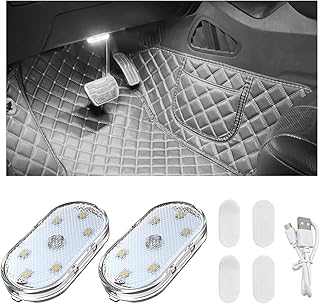 2 PCS Car LED Lights Interior Wireless, Sticky Car Ambient Lighting with 6 Bright LED Lamp Beads, Portable USB Rechargeable Vehicle Interior Led Night Light for Car (White)