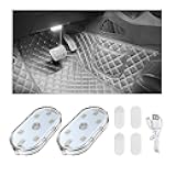 Wevdn 2 PCS Car LED Lights Interior Wireless, Sticky Car Ambient Lighting with 6 Bright LED Lamp Beads, Portable USB Rechargeable Vehicle Interior Led Night Light for Car (White)