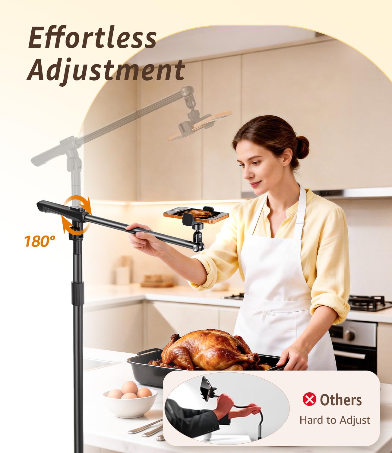 Supporto per telefono per registrazione video, supporto da pavimento resistente, braccio regolabile a 360° con base ponderata per cucinare, artigianato, disegno, streaming live, compatibile con iPhone
