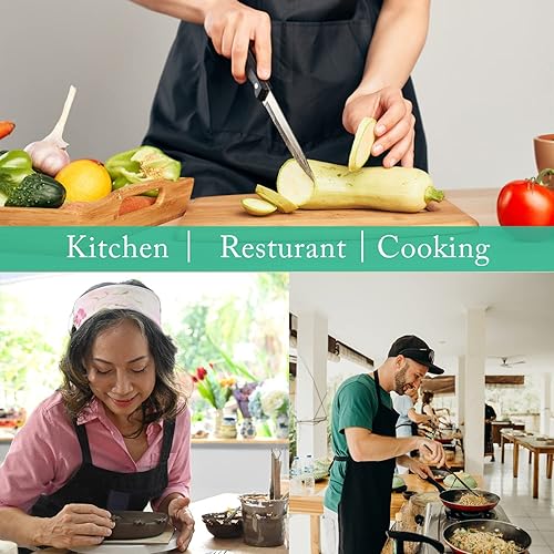 Miniatura 4 de Apron Waterdrop Resistant with Pockets Cooking Kitchen Aprons for Women Men Chef, Black