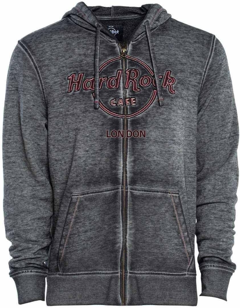 Hard Rock Men's Double Burnout Zip Hoodie Charcoal