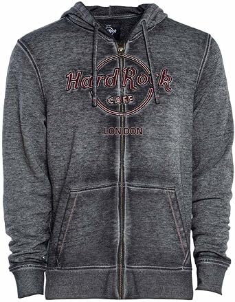 Hard Rock Mens Double Burnout Zip Hoodie Charcoal