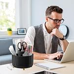Cayxenful Pencil Holder For Desk,5 Slots 360°Degree Rotating Desk Organizers And Accessories,Desktop Storage Stationery Supplies Organizer, Cute Pencil Cup Pot For Office, School, Home (H-Black)