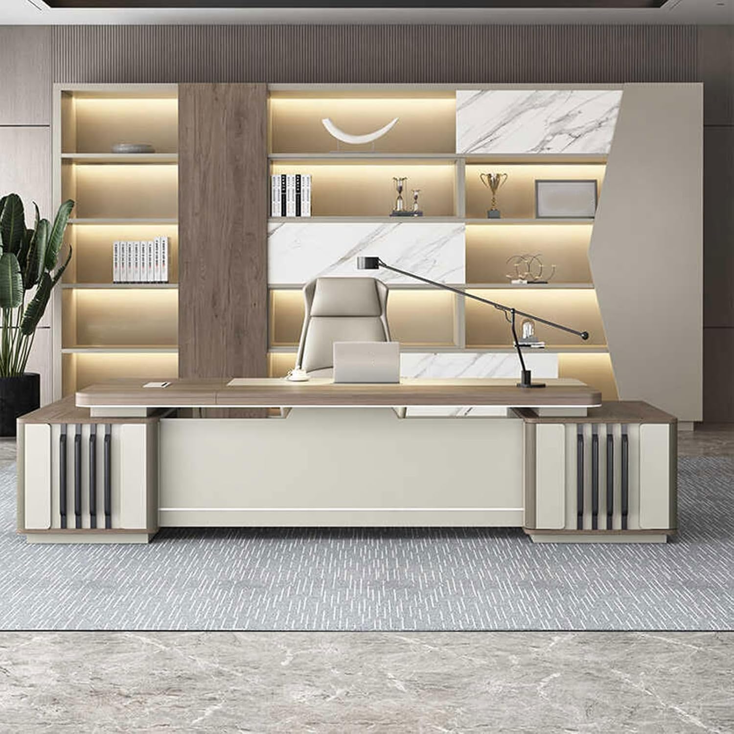 Solid Wood L Shaped Computer Desk Solid Wood Executive Office Desk with File Drawers Writing Study Table Business Furniture Set