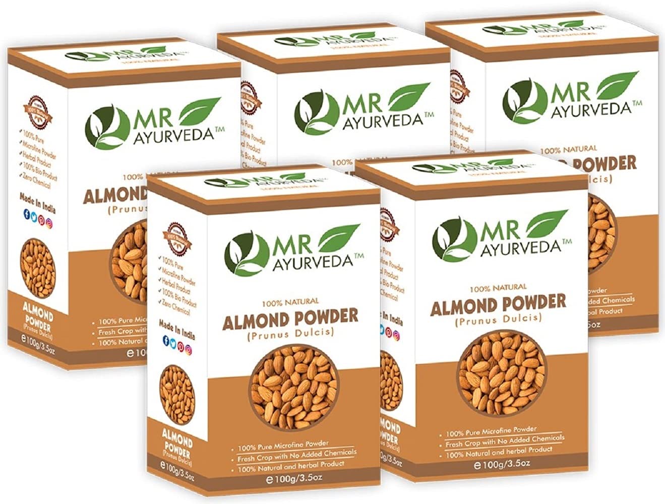 MR Ayurveda Almond Powder | Badam Powder Organic | Almond Powder for Face | Almond Powder Organic | Badam Powder for Skin - Set of 5 (500 Grams)