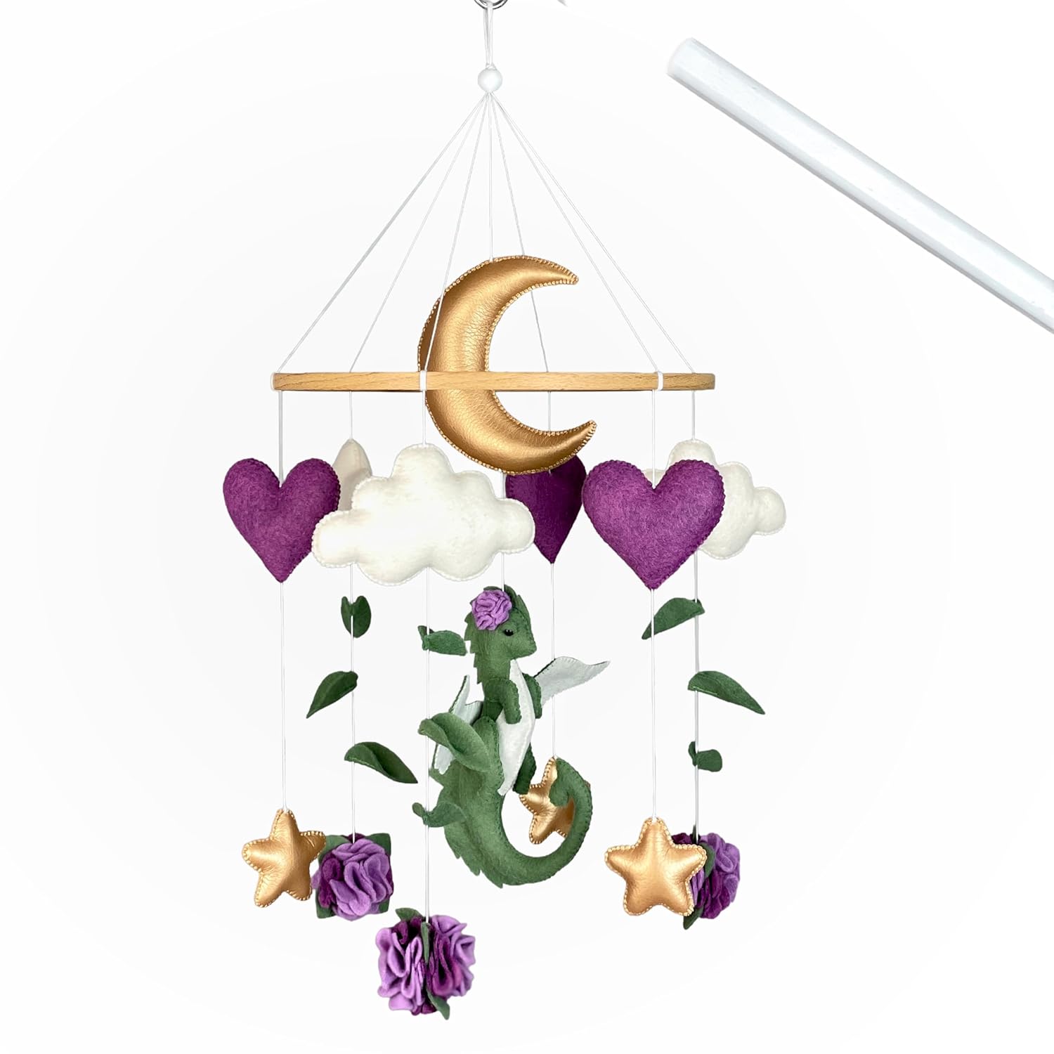 Dragon Baby Crib Mobile Girl Baby Dragon Nursery Fantasy Nursery Decoration Flying Dragon Flower Mobile Purple Felt Hanging Mobile Handmade New Baby Girl Gift Fantasy Baby Shower
