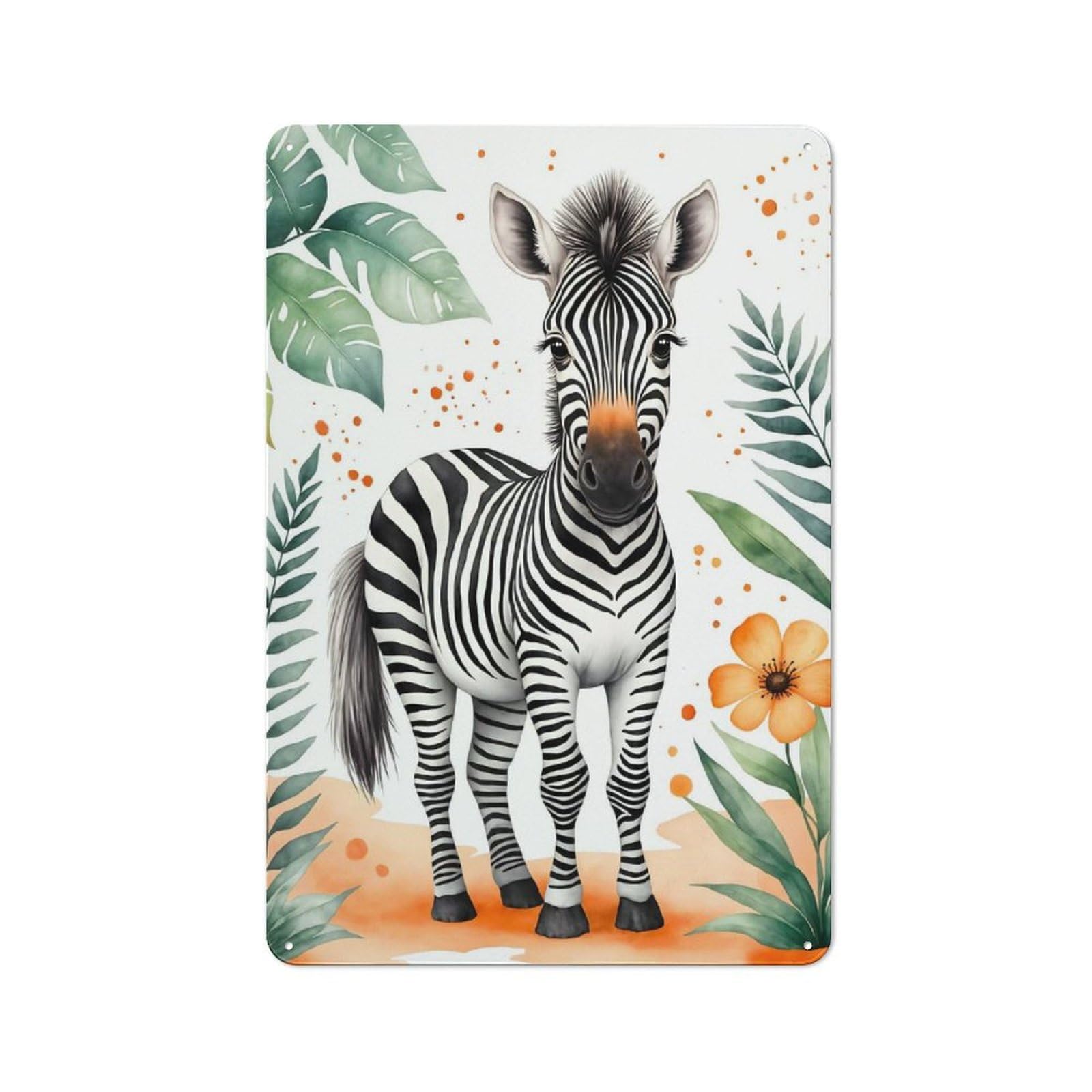 Junmoney Style-20 Cute Zebra Watercolor Urban Metal Wall Decor 30X20cm, Metal Wall Art Sign For Loft, Studio, Office Or Creative Room