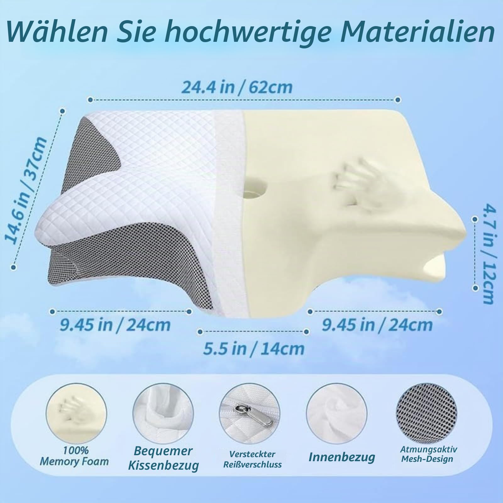 Anti-Schnarch-Kissen orthopädische Halswirbelstütze Memory-Schaum atmungsaktiv für alle Schlafpositionen Erwachsene