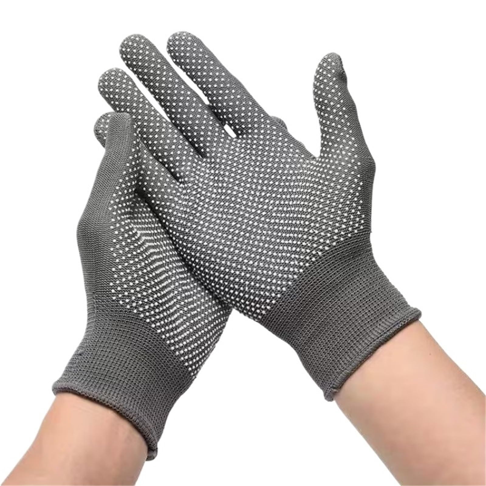 Guanti Da Lavoro Antiscivolo Guanti da lavoro di sicurezza in nylon lavorato a maglia con punti antiscivolo 4/12/24 pezzi for uomo giardinaggio pesca grigliate barbecue(Grey 12Pairs)