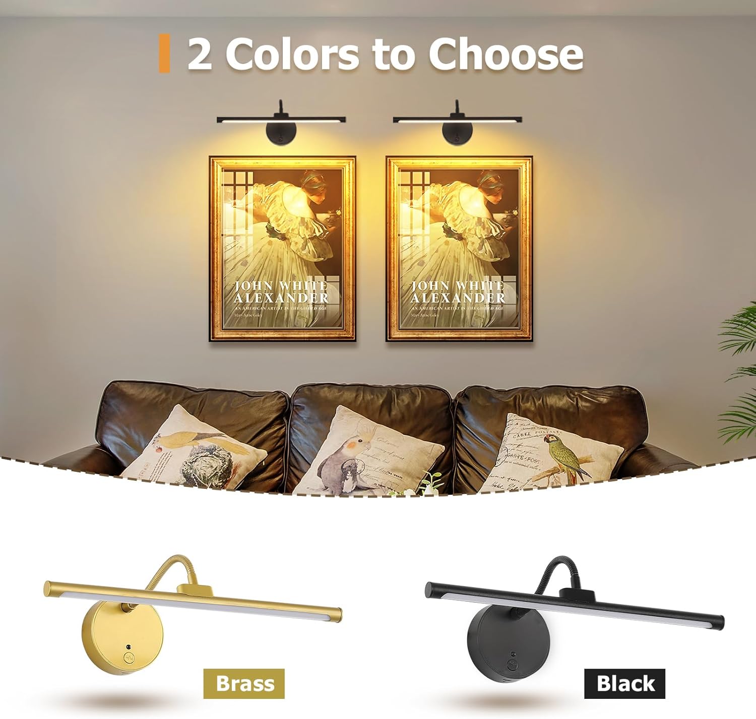 Picture Lights for Wall – Wireless Rechargeable LED Light with Remote, Adjustable Arm, Gold Battery Operated Display Lighting for Paintings, Bedroom, Gallery Wall Décor (Black, 12.6 inch - 2Pack)