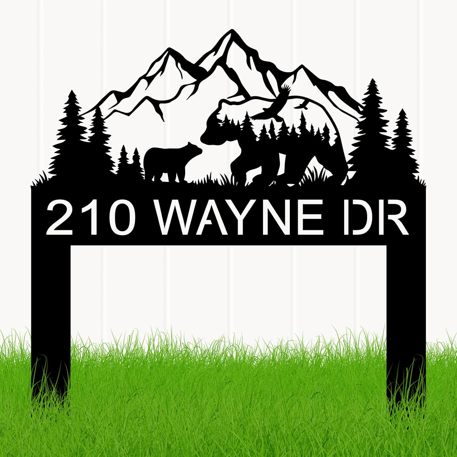 Custom Bear Wildlife Address Numbers for House, Mama Bear and Cub Metal Address Sign, Metal House Number Signs, Bear Mountain Tree Metal Sign, Custom Large Address Signs for Yard