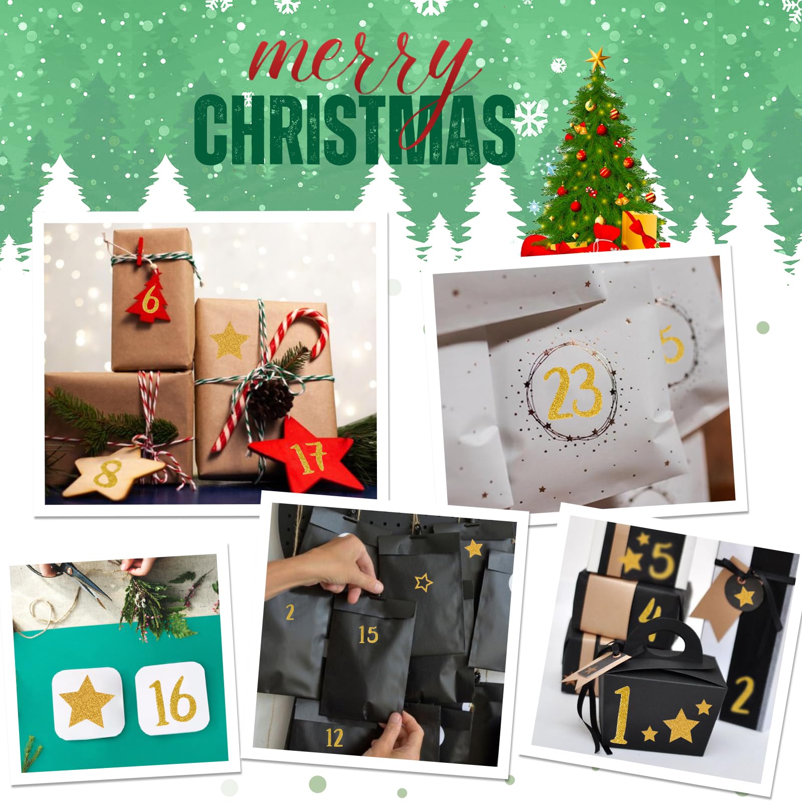 Autocollants Chiffres 1-24 Doré Pailleté - Stickers Calendrier De L'Avent, Déco Cadeaux Noël, Lot De 2