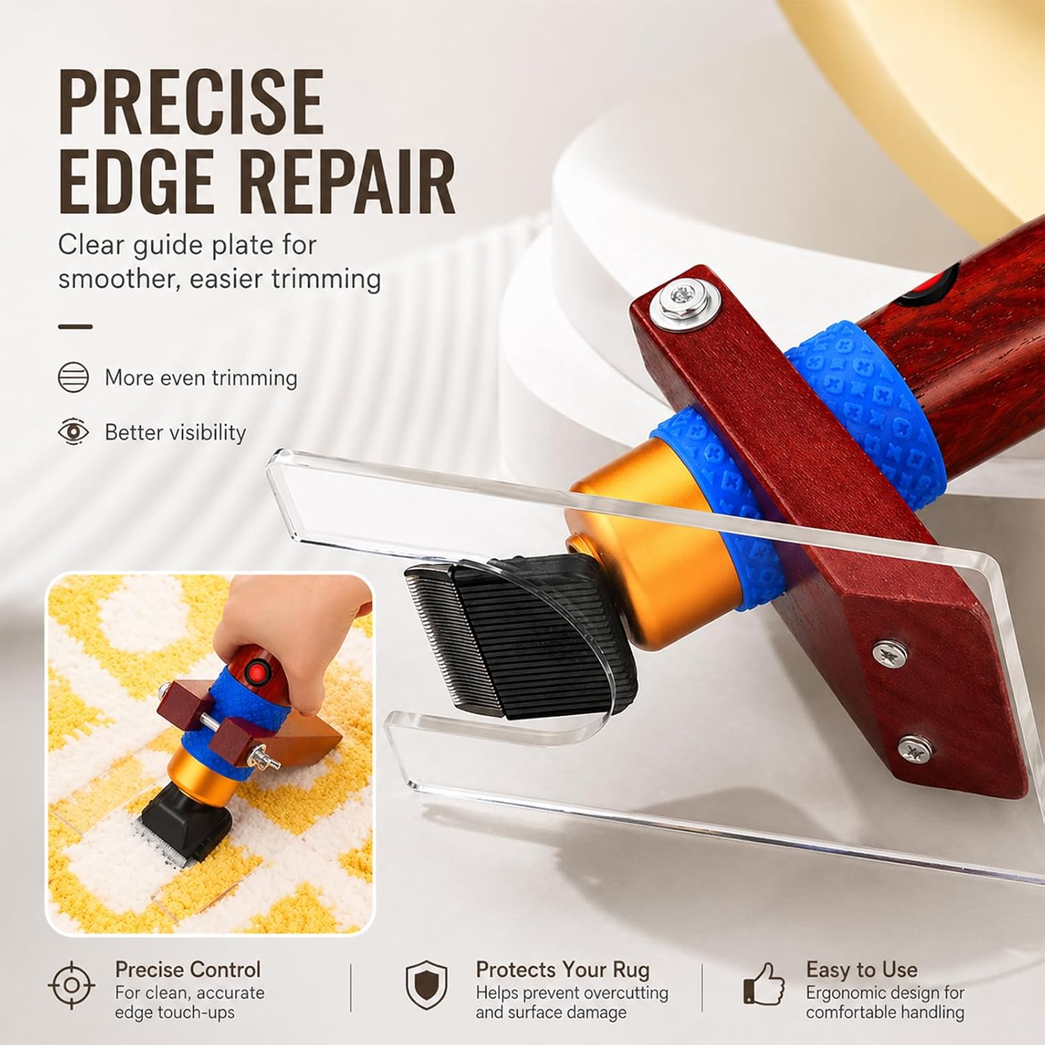 2Pcs Carpet Trimmer Shearing Guide, Solid Wood Acrylic Rug Guide Tufting Supplies for Uniform Surface