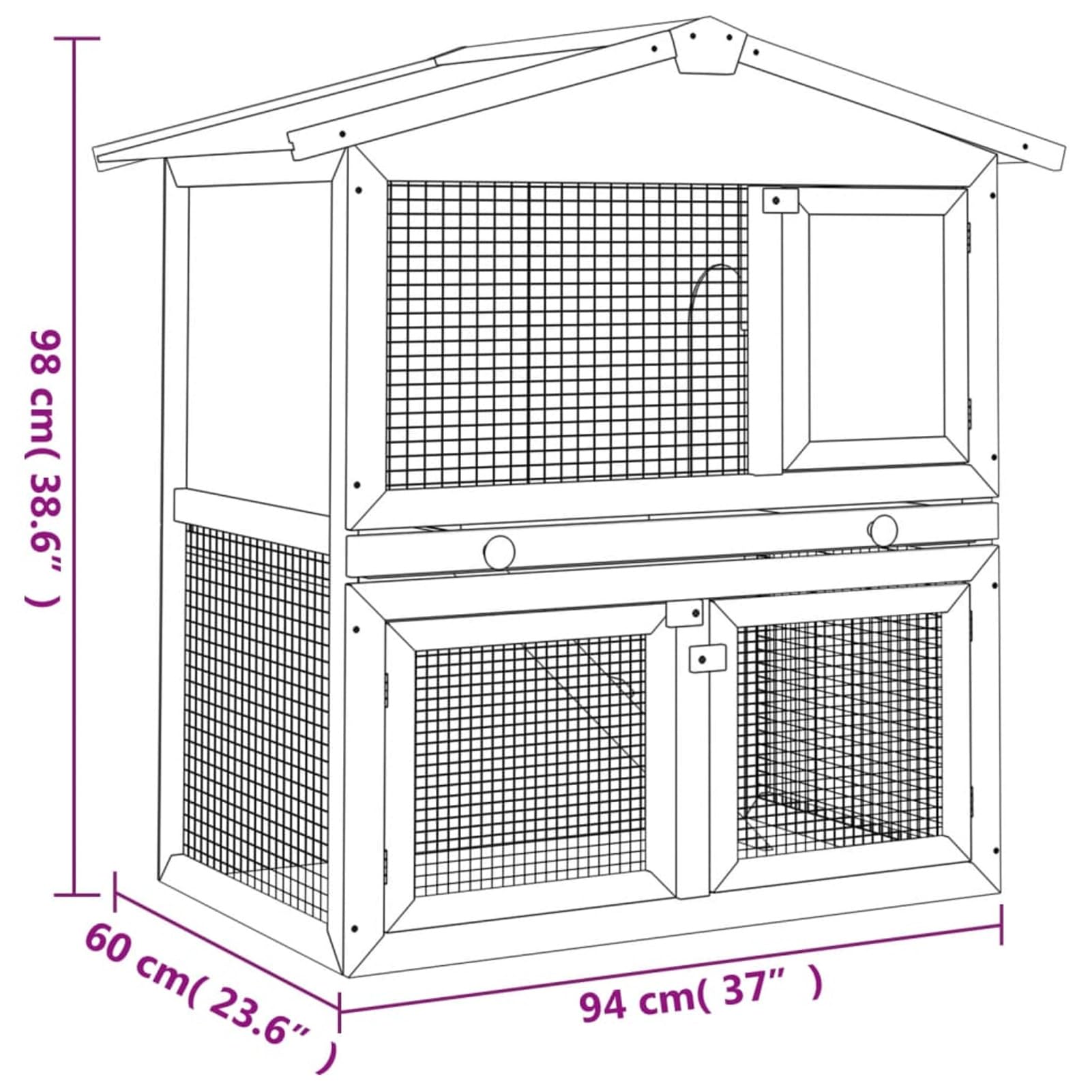 Jaula conejera con 3 Puerta, Jaula Cobaya, Jaulas para Conejos, Jaula Hamster, Casa Conejo, Casita Conejo, Kid Conejo,s Madera marrón