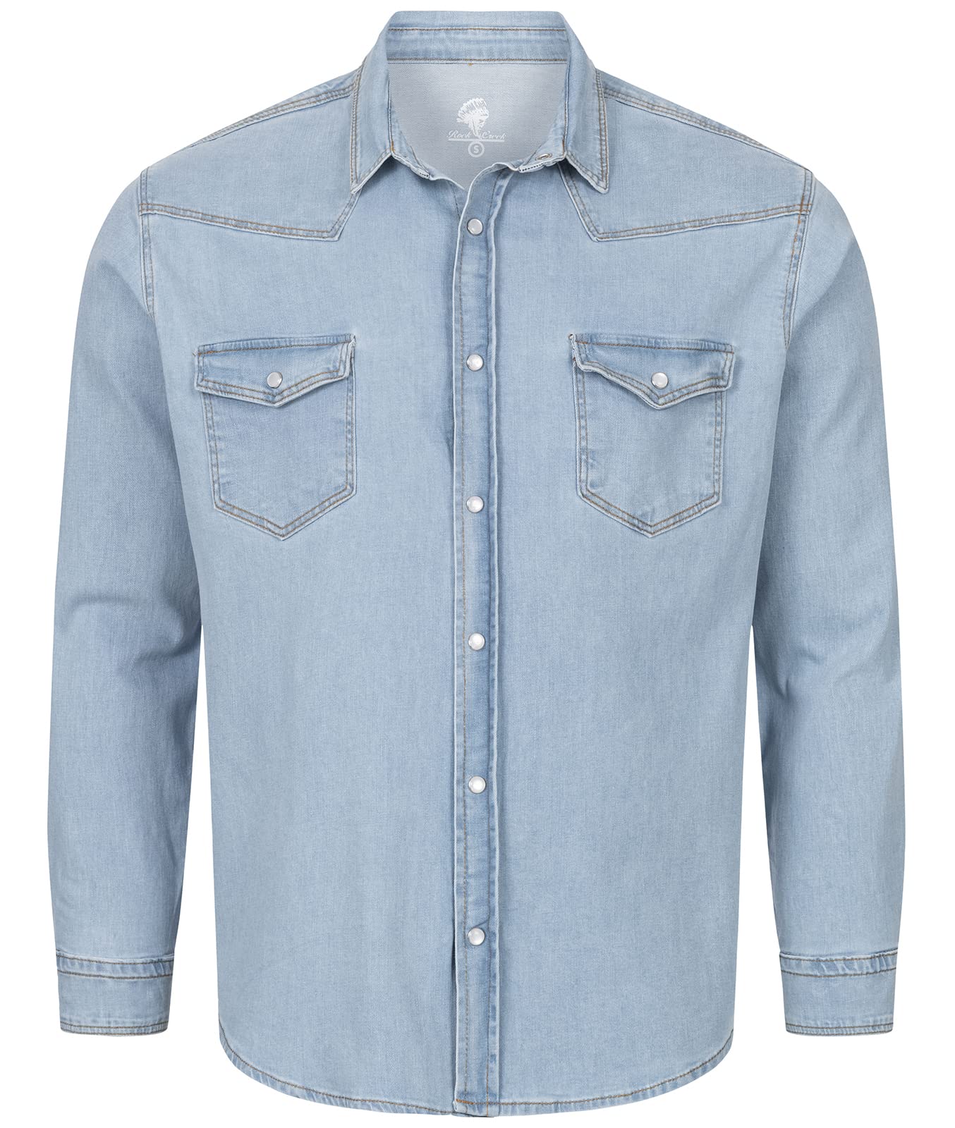 Rock Creek Herren Jeanshemd Denim Jeanshemd mit Druckknöpfen, Regular Fit, hellblau, Größe M