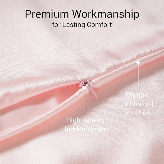 100% Pure Mulberry Silk Pillowcase for Hair and Skin, with Eye Mask for Sleeping. Genuine Grade 6A Silk Both Sides, 600 Thread Count, with Hidden Zipper (Standard 50x75cm, Pink)