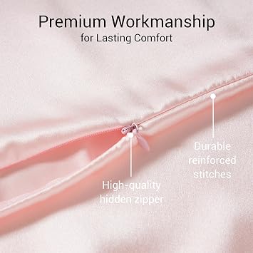 100% Pure Mulberry Silk Pillowcase for Hair and Skin, with Eye Mask for Sleeping. Genuine Grade 6A Silk Both Sides, 600 Thread Count, with Hidden Zipper (Standard 50x75cm, Pink)